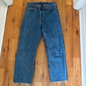 Criss Cross Waist Raw Hem Jeans